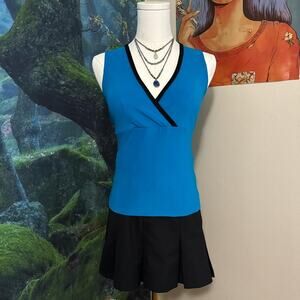 y2k blue wrap v neck contrast trim sleeveless top